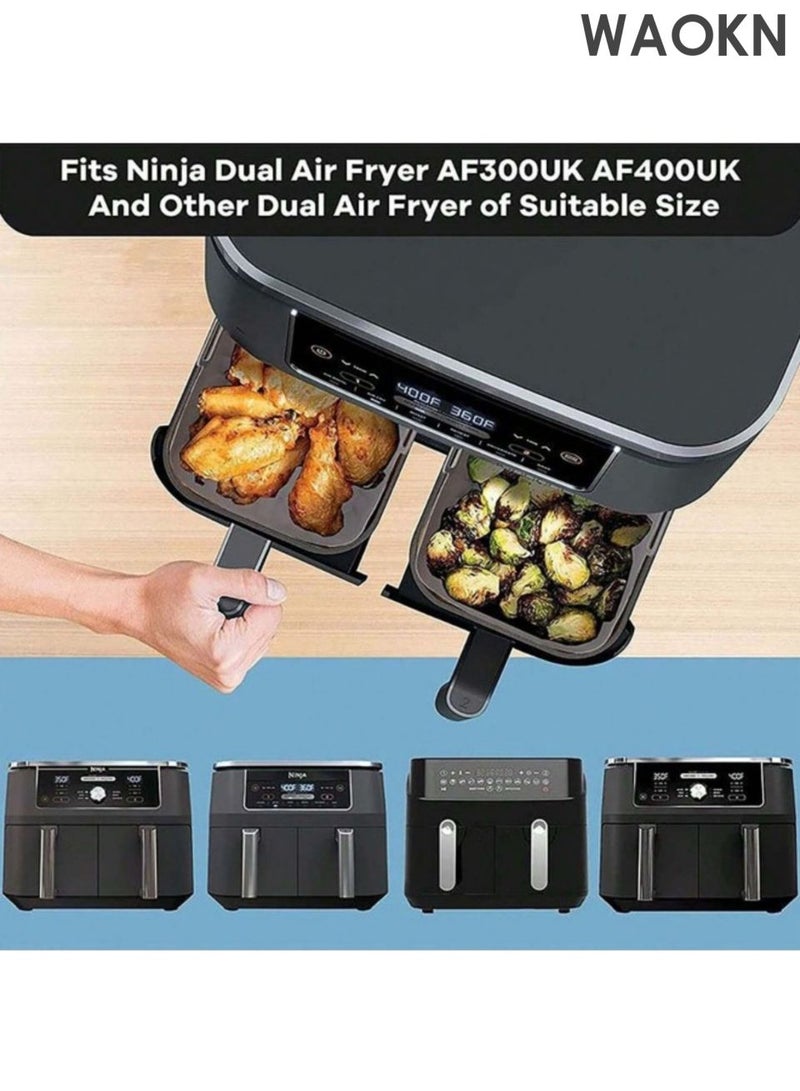 WAOKN Silicone Air Fryer Liners 2 Pack , Large capacity air fryer baking tray , suitable for Ninja Foodi Dual AF300UK AF400UK , and other Dual Air Fryer of suitable size , Instant for 8.5inch Baskets , Reusable Airfryer Accessories , BLACK . - Image 3